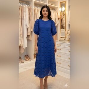 Tibi cotton blue eyelet Sundress, size 2 midi puff sleeves Sun Dress